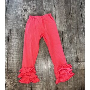 Unbranded Girls Pink Ruffle Hem Leggings Size 5 Elastic Waist Cotton Stretch
